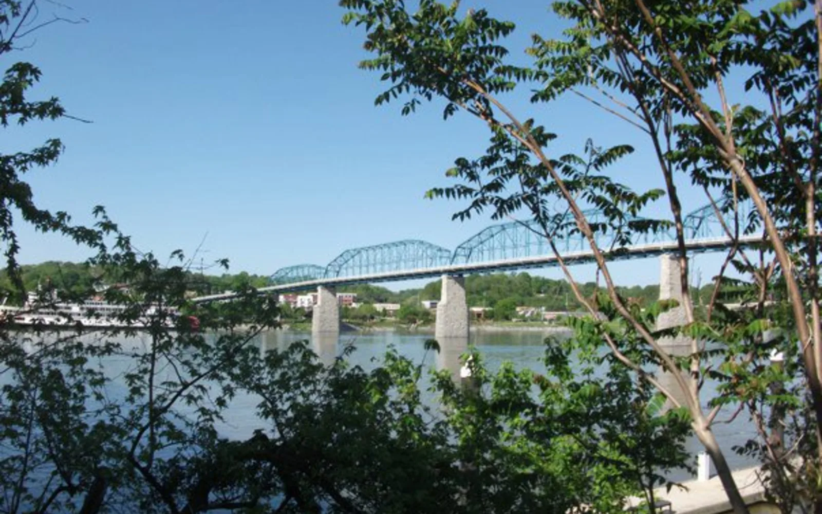 A pedestrian bridge spanning across a waterway